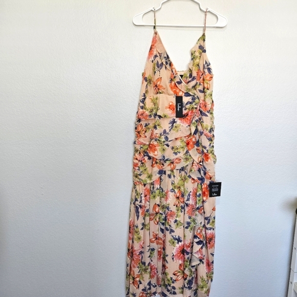 NWT Lulus | Stunning Soiree Blush Pink Floral Print Ruched Midi Dress Womens XL - Picture 5 of 10